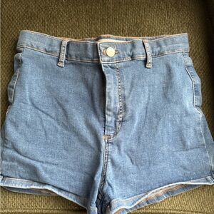 Topshop Blue Jean Shorts High-Waisted Cut-Off Joni